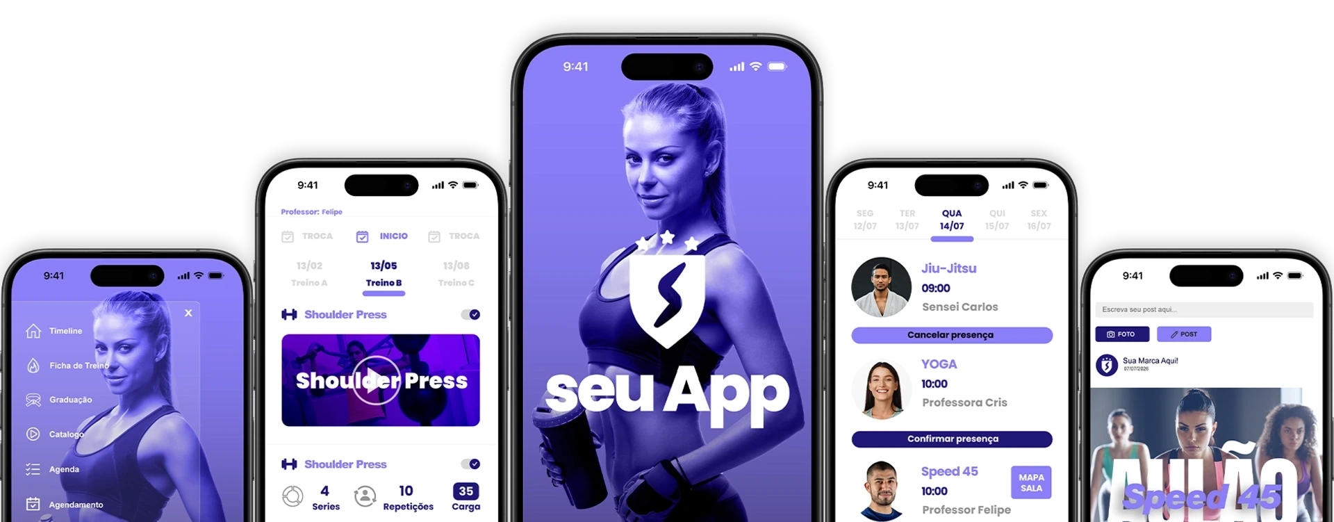 Prévia do aplicativo do aluno em vários celulares